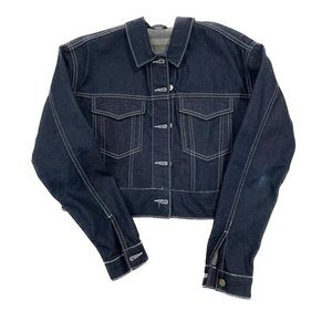 Dark wash denim jacket.